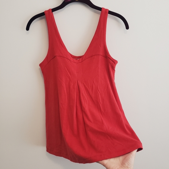 FIG Clothing Red Orange Tank Top Colourblock V-neck Basic - Picture 4 of 11